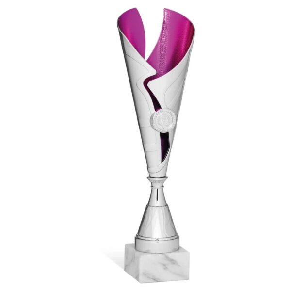 Coppa 96258-C argento e fucsia con base effetto marmo personalizzabile