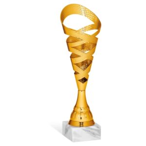 Coppa 96262-A trofeo dorata traforata alta 37 cm con base in marmo bianco