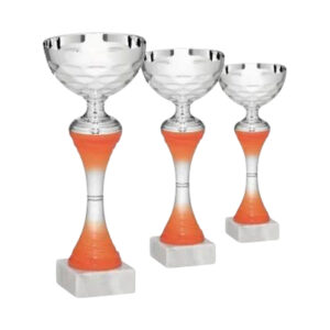Tris coppe BX17ARA in ABS argentato e arancio con targhetta personalizzata