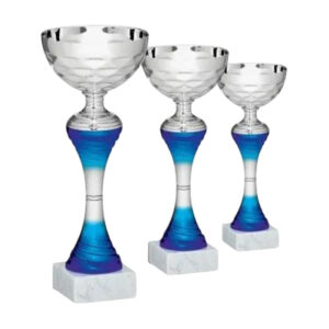 Tris coppe BX17BLU in ABS argentato e arancio con targhetta personalizzata