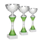 Tris coppe BX17VER in ABS argentato e verde con targhetta personalizzata