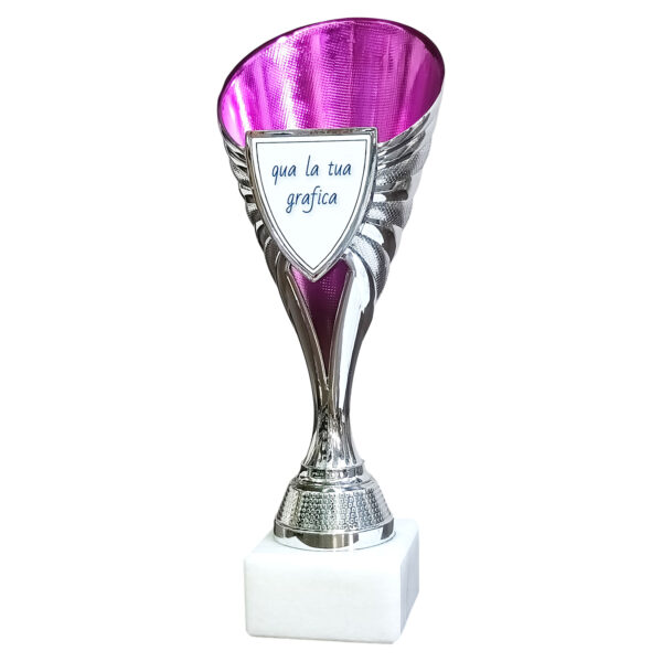 Coppa 3752 Trofeo Sportivo Argento e Fucsia con Scudo Personalizzabile